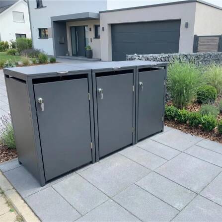 Metzler Cache-poubelles | Trois Portes | Inoxydable et massif | 240l | RAL7016 Gris Anthracite mat