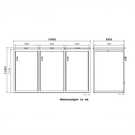 Metzler Cache-poubelles | Trois Portes | Inoxydable et massif | 240l | RAL7016 Gris Anthracite mat
