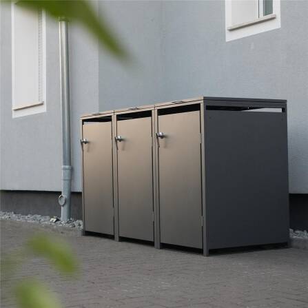 Metzler Cache-poubelles | Trois Portes | Inoxydable et massif | 240l | RAL7016 Gris Anthracite mat