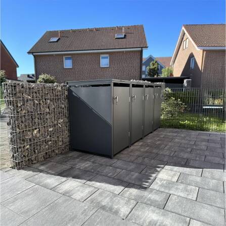 Metzler Mülltonnenbox | 4er | 240l | Anthrazit RAL 7016 | aus Stahl | rostfrei & massiv | Türgriff mit Schloss