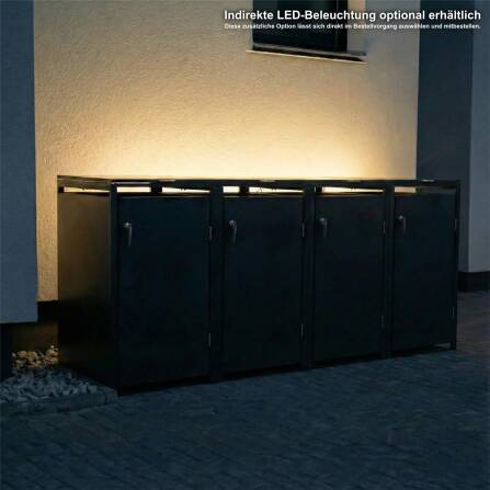 Metzler Mülltonnenbox | 4er | 240l | Anthrazit RAL 7016 | aus Stahl | rostfrei & massiv | Türgriff mit Schloss