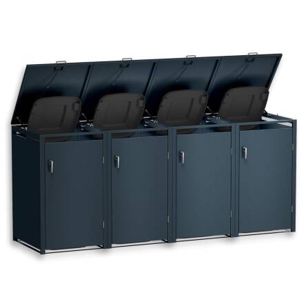 Metzler Mülltonnenbox | 4er | 240l | Anthrazit RAL 7016 | aus Stahl | rostfrei & massiv | Türgriff mit Schloss