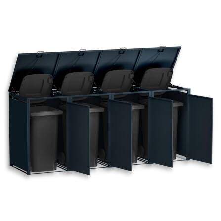 Metzler Mülltonnenbox | 4er | 240l | Anthrazit RAL 7016 | aus Stahl | rostfrei & massiv | Türgriff mit Schloss