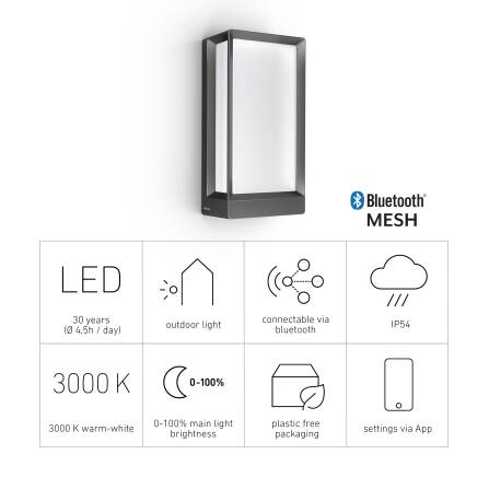 LED Außenleuchte | L 42 C | Anthrazit | Bluetooth