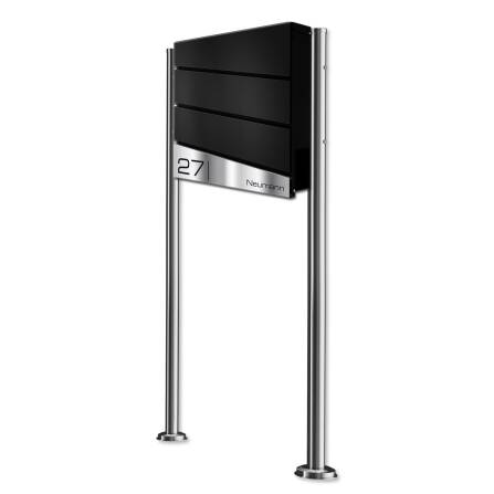 Metzler Design Cassetta delle Lettere con Supporto in Acciaio Inox | RAL 9005 Nero Profondo | Neumann