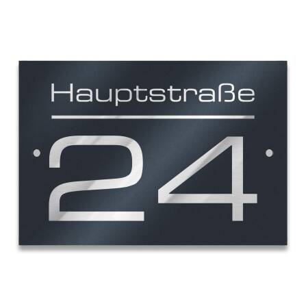 Modernes Hausnummernschild in Anthrazit RAL7016 mit individueller Gravur
