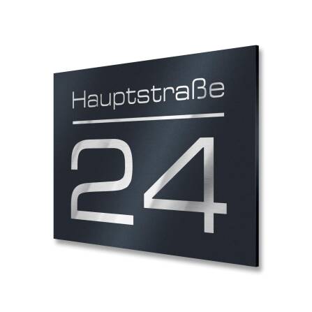 Targa moderna per numero civico in antracite RAL7016 con incisione personalizzata | 16 x 11 cm