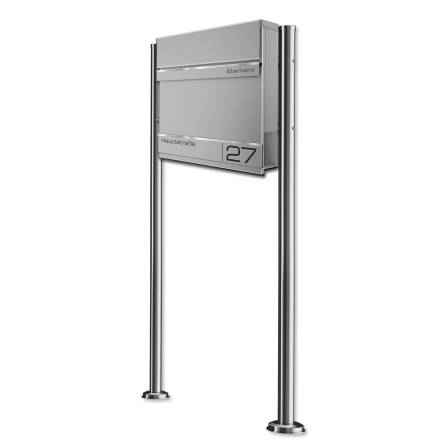 Metzler Standbriefkasten | Standfuß aus Edelstahl | mit Lasergravur | RAL 9007 Graualuminium |Hermann