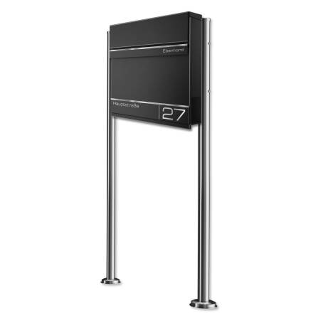 Metzler Boîte aux Lettres Support  | Pied en Acier Inoxydable | avec Gravure Laser | RAL 9005 Noir Foncé | Hermann