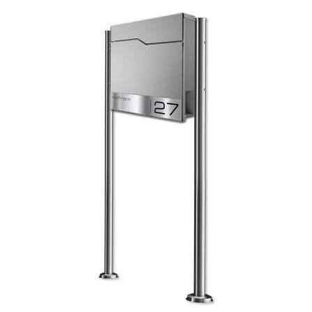 Metzler cassetta della posta con supporto e targa portanome in acciaio inossidabile | RAL 9007 Alluminio grigio | Enno