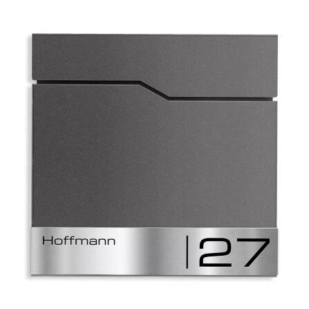 Metzler Standbriefkasten mit Edelstahl-Namensschild und Edelstahl-Ständer | DB 703 Eisenglimmer | Enno