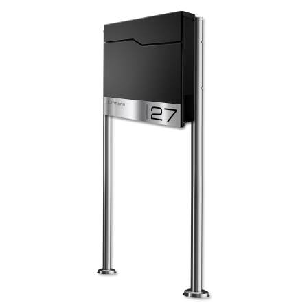 Metzler Boîte aux Lettres Support avec Plaque de Nom et Support en Acier Inoxydable | RAL 9005 Noir Foncé | Enno