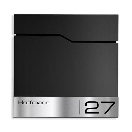 Metzler Boîte aux Lettres Support avec Plaque de Nom et Support en Acier Inoxydable | RAL 9005 Noir Foncé | Enno