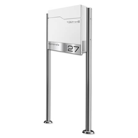 Metzler Boîte aux Lettres Support | avec Plaque de Nom en Acier Inoxydable | RAL 9016 Blanc Signalisation | Thobe