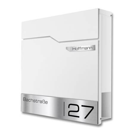 Metzler Boîte aux Lettres Support | avec Plaque de Nom en Acier Inoxydable | RAL 9016 Blanc Signalisation | Thobe