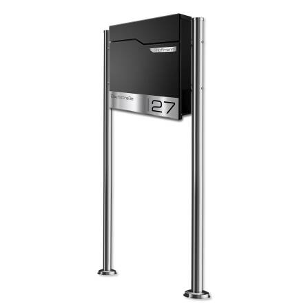 Metzler Standbriefkasten | inkl. Namensschild aus Edelstahl | RAL 9005 Tiefschwarz | Thobe