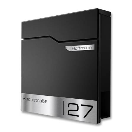 Metzler Standbriefkasten | inkl. Namensschild aus Edelstahl | RAL 9005 Tiefschwarz | Thobe