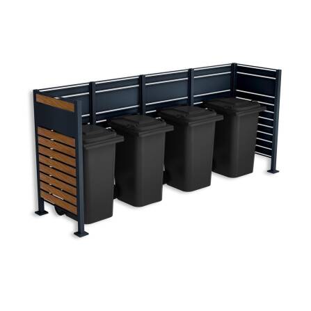 Metzler Schermo per Bidoni della Spazzatura | per quattro bidoni | inox e massiccio | effetto legno