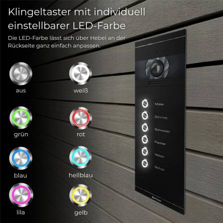 Metzler VDM10 2.0 Impianto videocitofonico per condomini | 6 pulsanti campanello | RAL 9005 Nero intenso | Colson