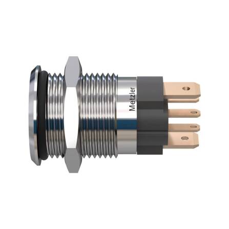 Metzler - Drucktaster 16mm - LED Punktbeleuchtung RGB - IP67 IK10 - 15A - Edelstahl - Flach - Lötkontakte
