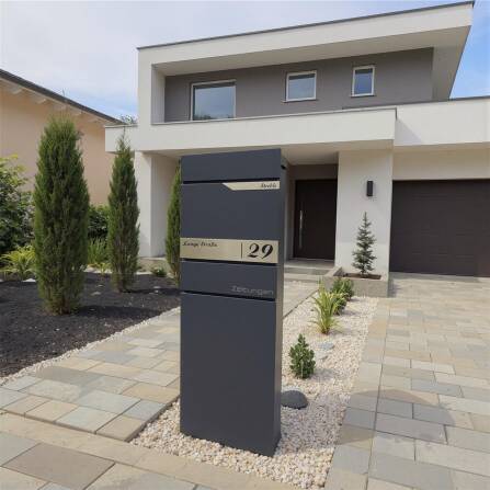 Metzler Boîte aux lettres support avec compartiment pour journaux en acier de haute qualité | Ral 7016 anthracite | Alves