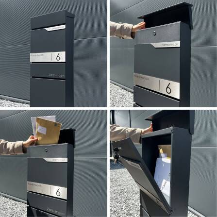 Metzler Boîte aux lettres support avec compartiment pour journaux en acier de haute qualité | Ral 7016 anthracite | Alves