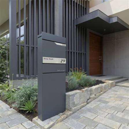 Metzler Boîte aux lettres support avec compartiment pour journaux en acier de haute qualité | Ral 7016 anthracite | Alves