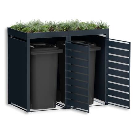 Metzler Cache-poubelles avec toit végétal | Deux Portes | Massif &inoxydable | Effet de Bois | 240l | RAL7016 Gris Athracite mat