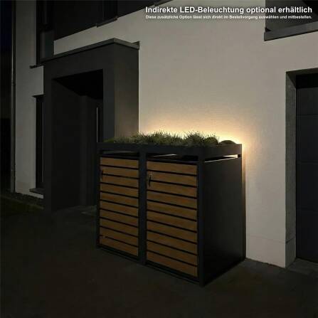 Metzler Cache-poubelles avec toit végétal | Deux Portes | Massif &inoxydable | Effet de Bois | 240l | RAL7016 Gris Athracite mat