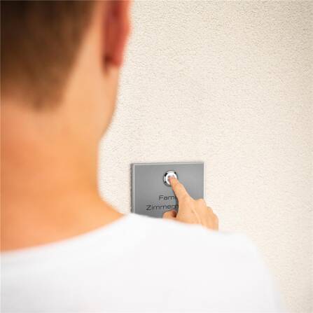 Metzler Funkklingel kabellos Edelstahl V2A | Aufputz Türklingel IP67 | 150m Reichweite  | RAL 9007 Graualuminium | Vitus