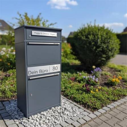 Metzler Paketbox mit Briefkasten | personalisiert mit Gravur | Edelstahl-Namensschild | mit Briefeinwurf | Bispo 2