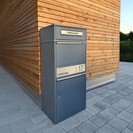 Metzler Paketbox mit Briefkasten | personalisiert mit Gravur | Edelstahl-Namensschild | mit Briefeinwurf | Bispo 2