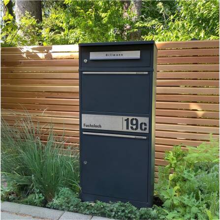 Metzler Paketbox mit Briefkasten | personalisiert mit Gravur | Edelstahl-Namensschild | mit Briefeinwurf | Bispo 2