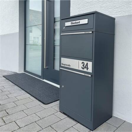 Metzler Paketbox mit Briefkasten | personalisiert mit Gravur | Edelstahl-Namensschild | mit Briefeinwurf | Bispo 2