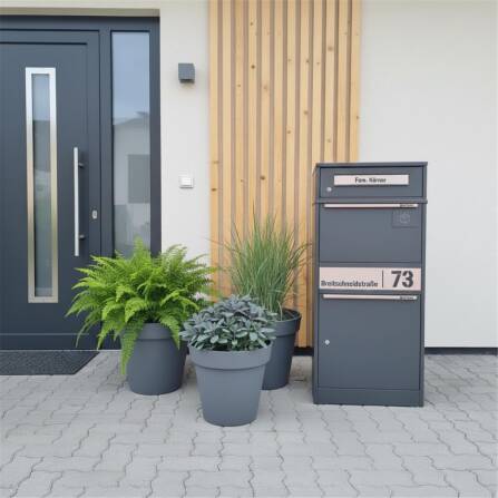 Metzler Paketbox mit Briefkasten | personalisiert mit Gravur | Edelstahl-Namensschild | mit Briefeinwurf | Bispo 2