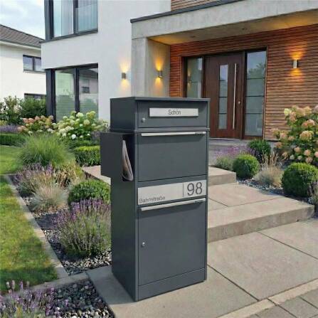 Metzler Paketbox mit Briefkasten | personalisiert mit Gravur | Edelstahl-Namensschild | mit Briefeinwurf | Bispo 2