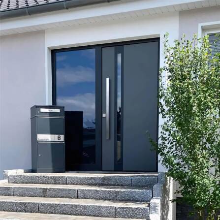 Metzler Paketbox mit Briefkasten | personalisiert mit Gravur | Edelstahl-Namensschild | mit Briefeinwurf | Bispo 2