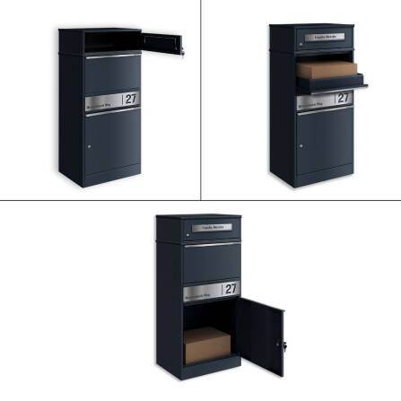 Metzler Paketbox mit Briefkasten | personalisiert mit Gravur | Edelstahl-Namensschild | mit Briefeinwurf | Bispo 2
