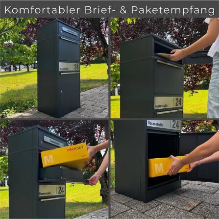 Metzler Paketbox mit Briefkasten | personalisiert mit Gravur | Edelstahl-Namensschild | mit Briefeinwurf | Bispo 2