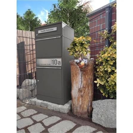 Metzler Cassetta per pacchi con cassetta postale | DB 703 effetto ferro micaceo | personalizzabile con incisione | targhetta nome in acciaio inox | con fessura per lettere | Bispo 2