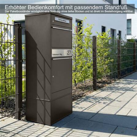 Metzler Cassetta per pacchi con cassetta postale | DB 703 effetto ferro micaceo | personalizzabile con incisione | targhetta nome in acciaio inox | con fessura per lettere | Bispo 2