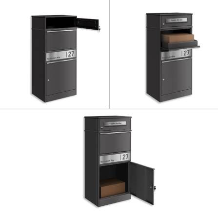 Metzler Cassetta per pacchi con cassetta postale | DB 703 effetto ferro micaceo | personalizzabile con incisione | targhetta nome in acciaio inox | con fessura per lettere | Bispo 2