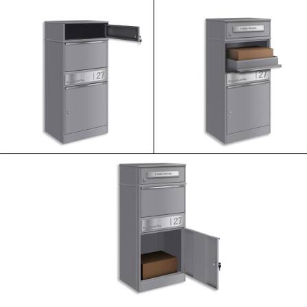 Metzler Paketbox mit Briefkasten | personalisiert mit Gravur | Edelstahl-Namensschild | mit Briefeinwurf | Grau | Bispo 2