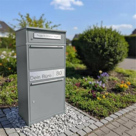 Metzler Paketbox mit Briefkasten | personalisiert mit Gravur | Edelstahl-Namensschild | mit Briefeinwurf | Grau | Bispo 2
