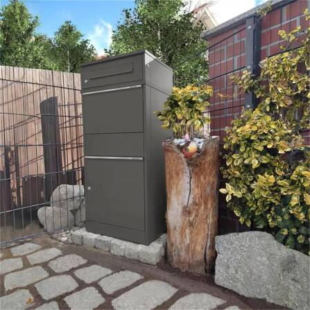 Metzler Paketbox mit Briefkasten | DB 703 Eisenglimmer | mit Briefeinwurf | für Pakete bis zur Größe M | rostfrei | Bispo