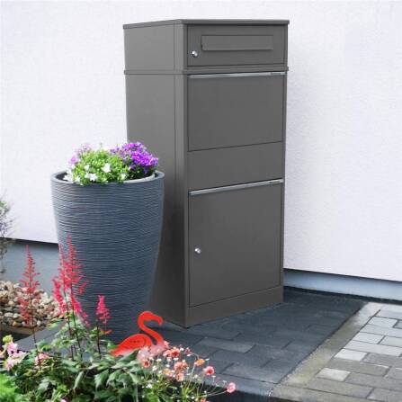 Metzler Paketbox mit Briefkasten | DB 703 Eisenglimmer | mit Briefeinwurf | für Pakete bis zur Größe M | rostfrei | Bispo