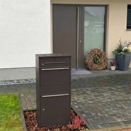 Metzler Paketbox mit Briefkasten | DB 703 Eisenglimmer | mit Briefeinwurf | für Pakete bis zur Größe M | rostfrei | Bispo
