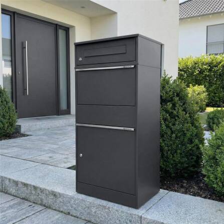 Metzler Paketbox mit Briefkasten | DB 703 Eisenglimmer | mit Briefeinwurf | für Pakete bis zur Größe M | rostfrei | Bispo