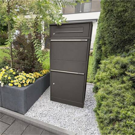 Metzler Paketbox mit Briefkasten | DB 703 Eisenglimmer | mit Briefeinwurf | für Pakete bis zur Größe M | rostfrei | Bispo