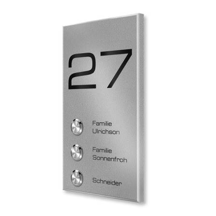 Metzler Funkklingel Mehrfamilienhaus | 3 Klingeltaster | personalisiert mit Gravur | RAL 9007 Graualuminium | Alan M3